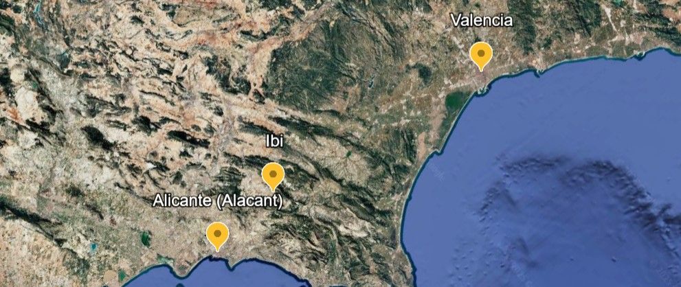 La ubicación de la localidad de Ibi
