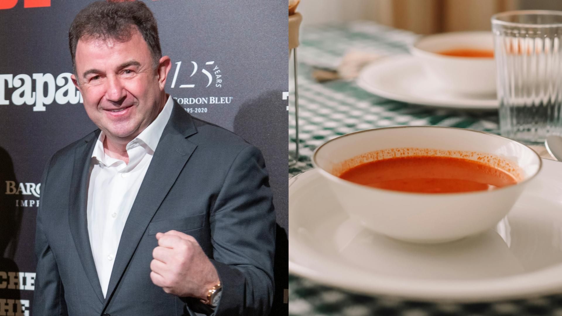 Martín Berasategui y un plato de gazpacho, en un montaje de fotos
