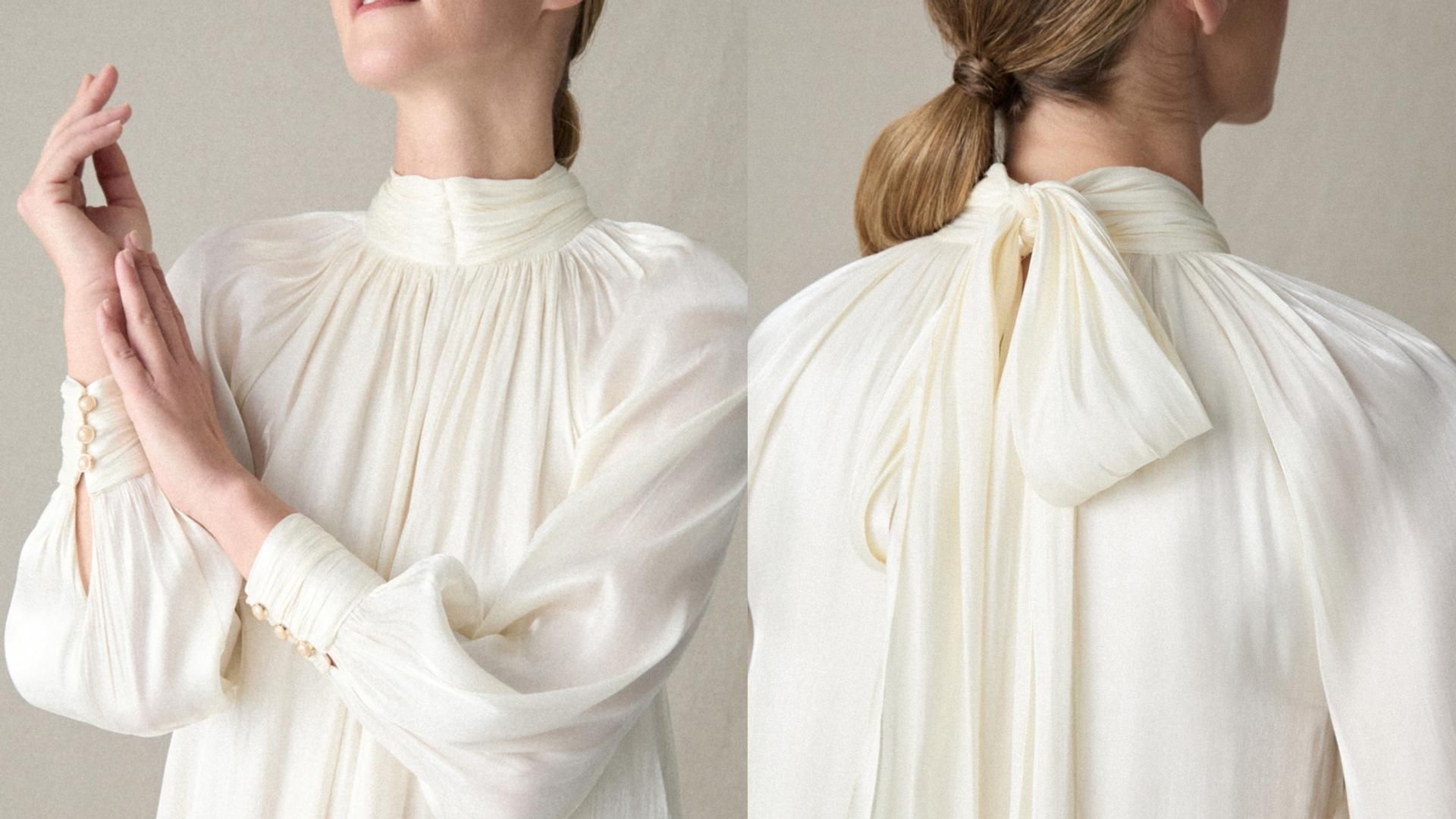 Detalles del vestido de preboda de Carla Vico, en un montaje de fotos