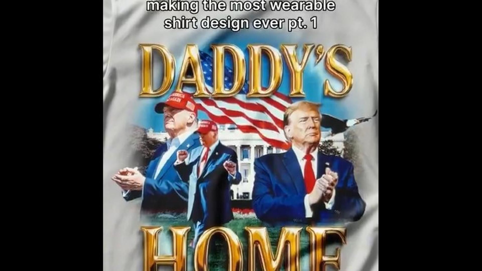 La camiseta que promocionan desde la cuenta de la Casa Blanca: 'América ha vuelto. Papá ha vuelto a casa'.