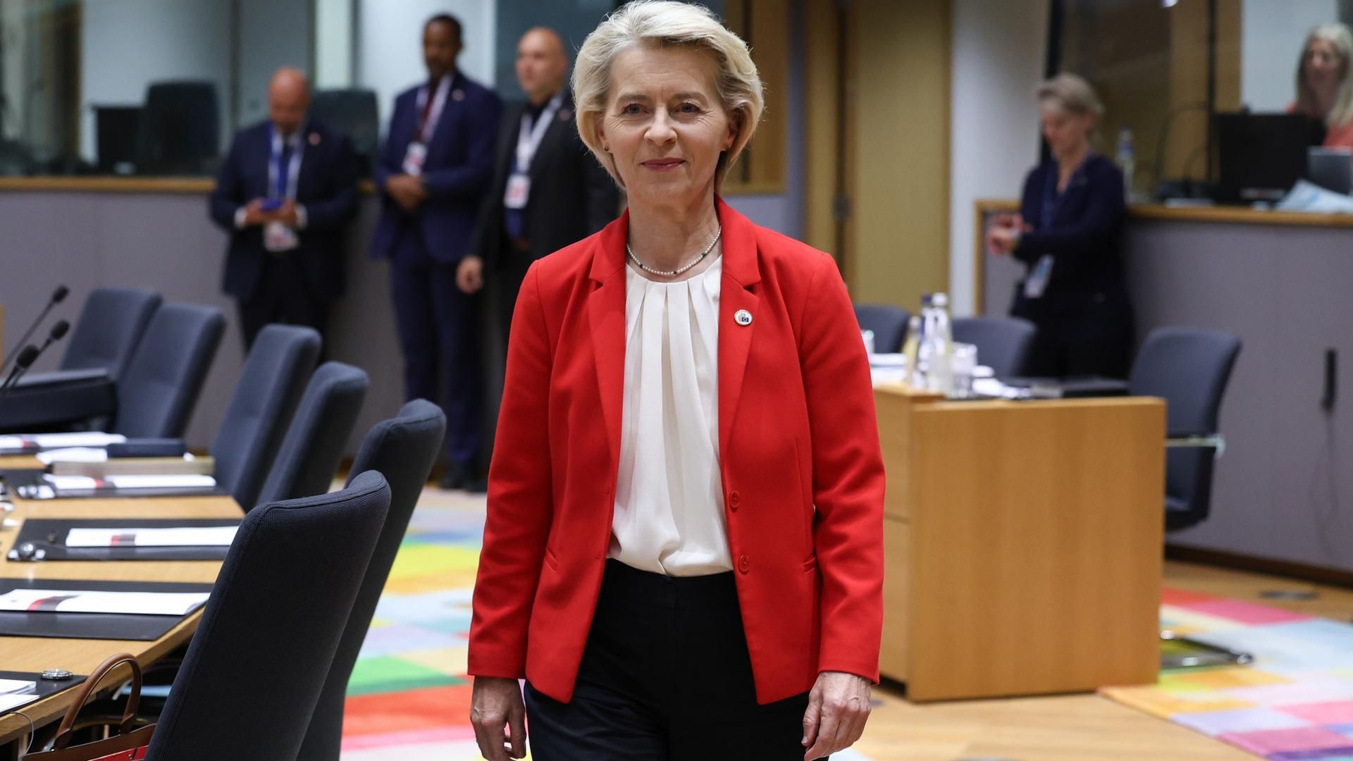 La presidenta de la Comisión Europea, Ursula von der Leyen, en la cumbre de Bruselas.
