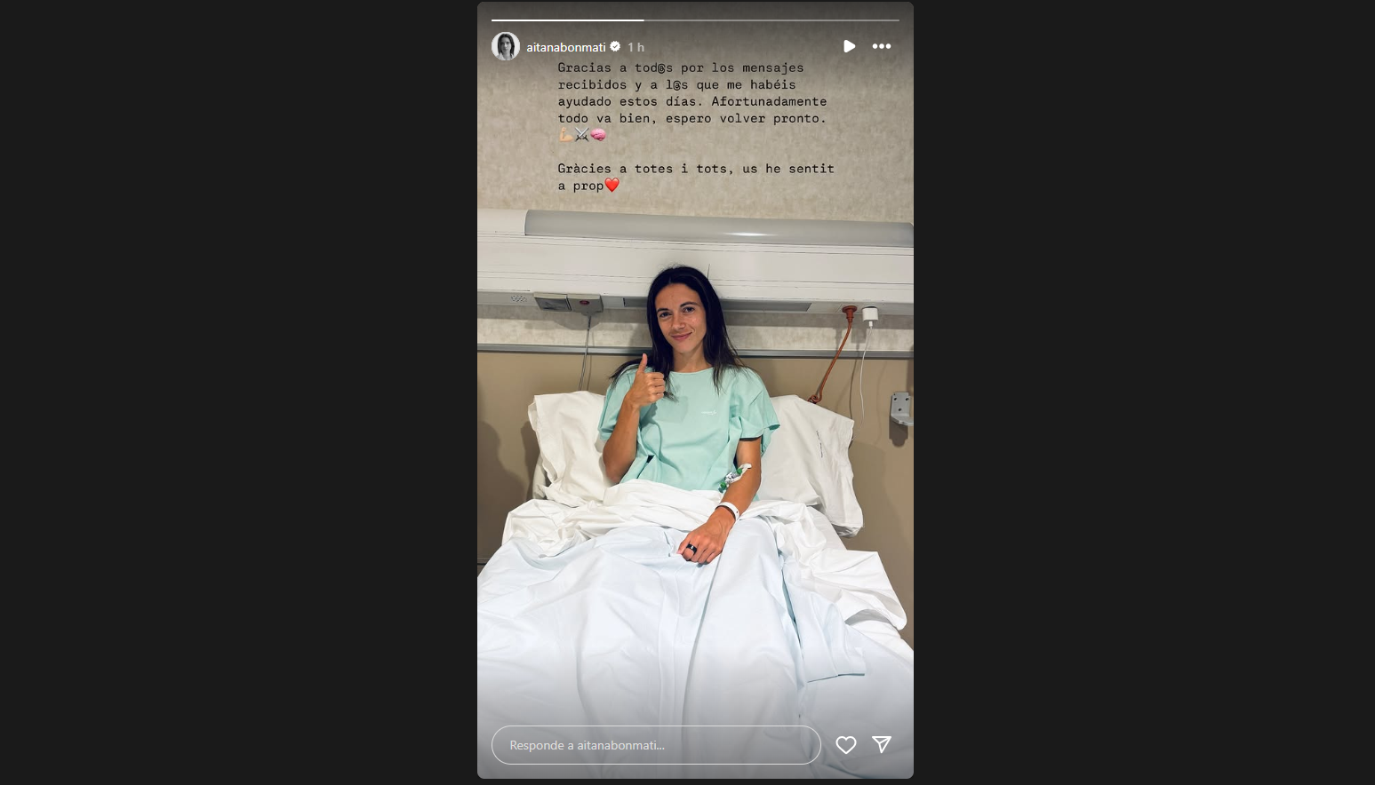 Aitana Bonmatí agradece a sus seguidores su apoyo tras ser diagnosticada con meningitis vírica