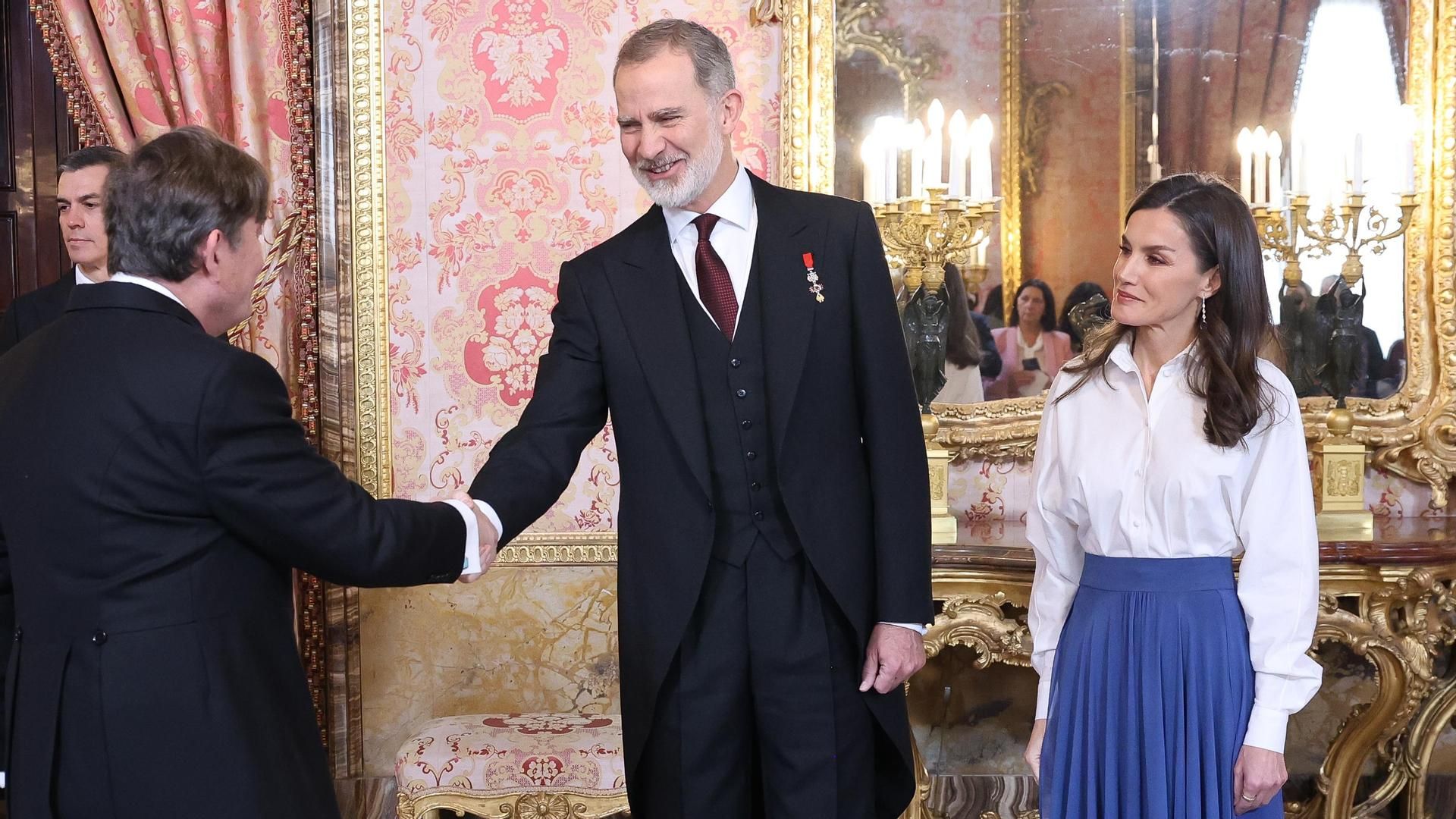 Los reyes Felipe y Letizia durante la tradicional recepción anual al Cuerpo Diplomático acreditado en España