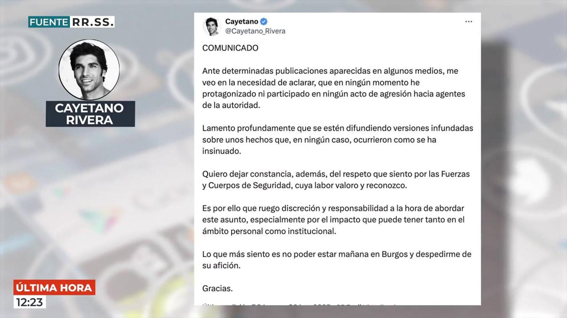 El comunicado completo de Cayetano Rivera