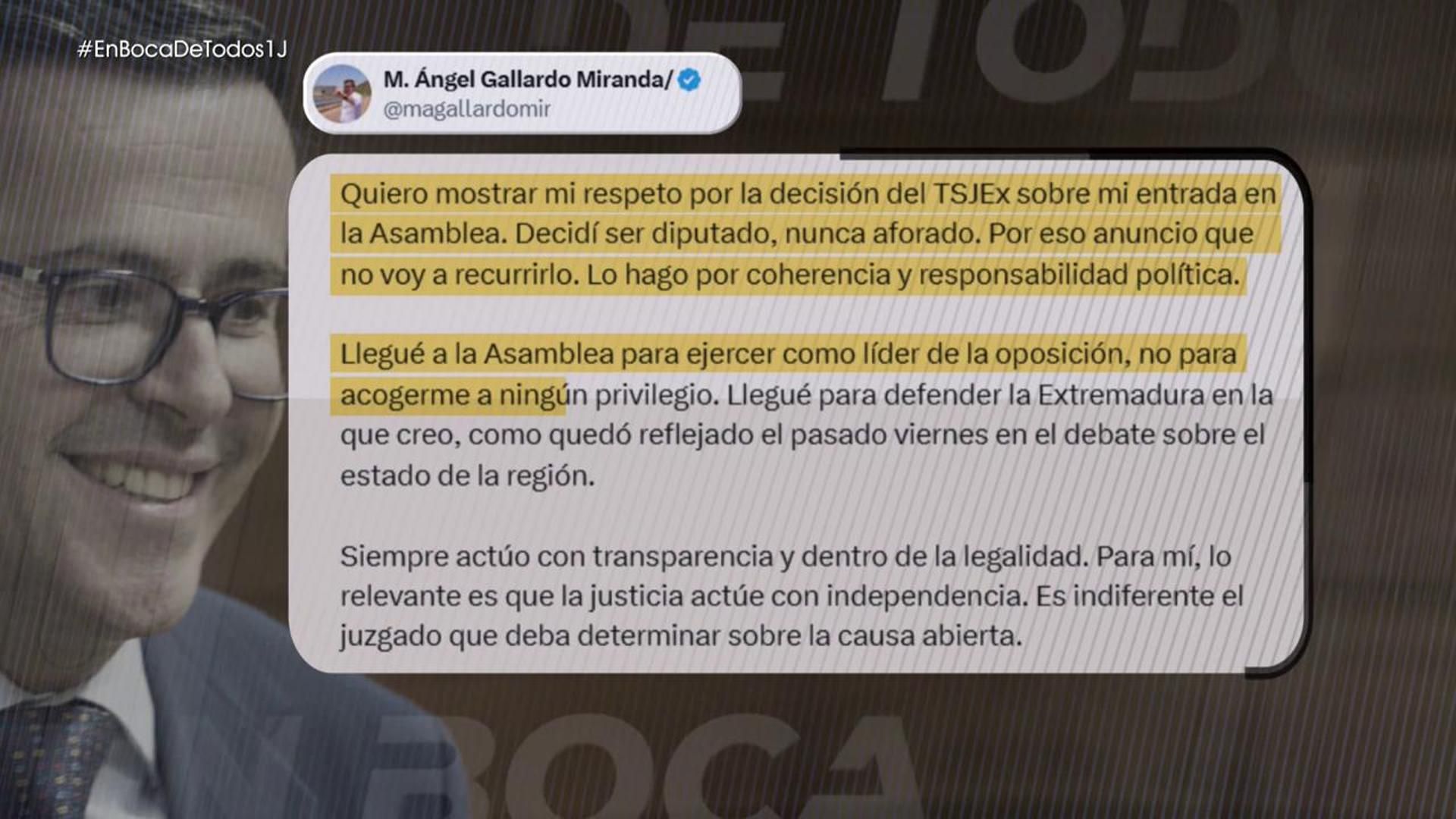 El comunicado de Miguel Ángel Gallardo