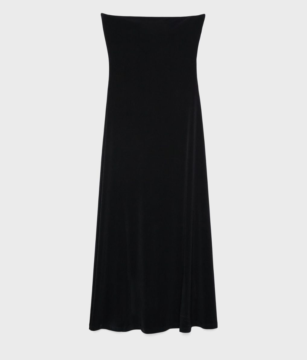 Vestido midi evasé hombros descubiertos