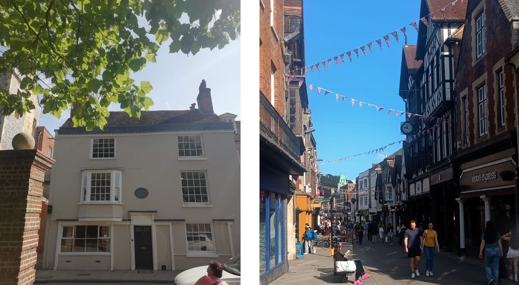 La casa en la que murió Jane Austen y una vista de las calles de Winchester