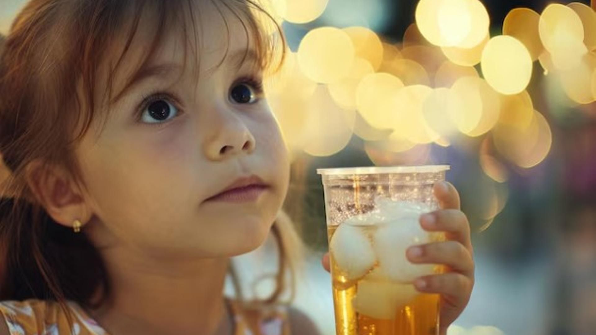 Una niña con una bebida isotónica