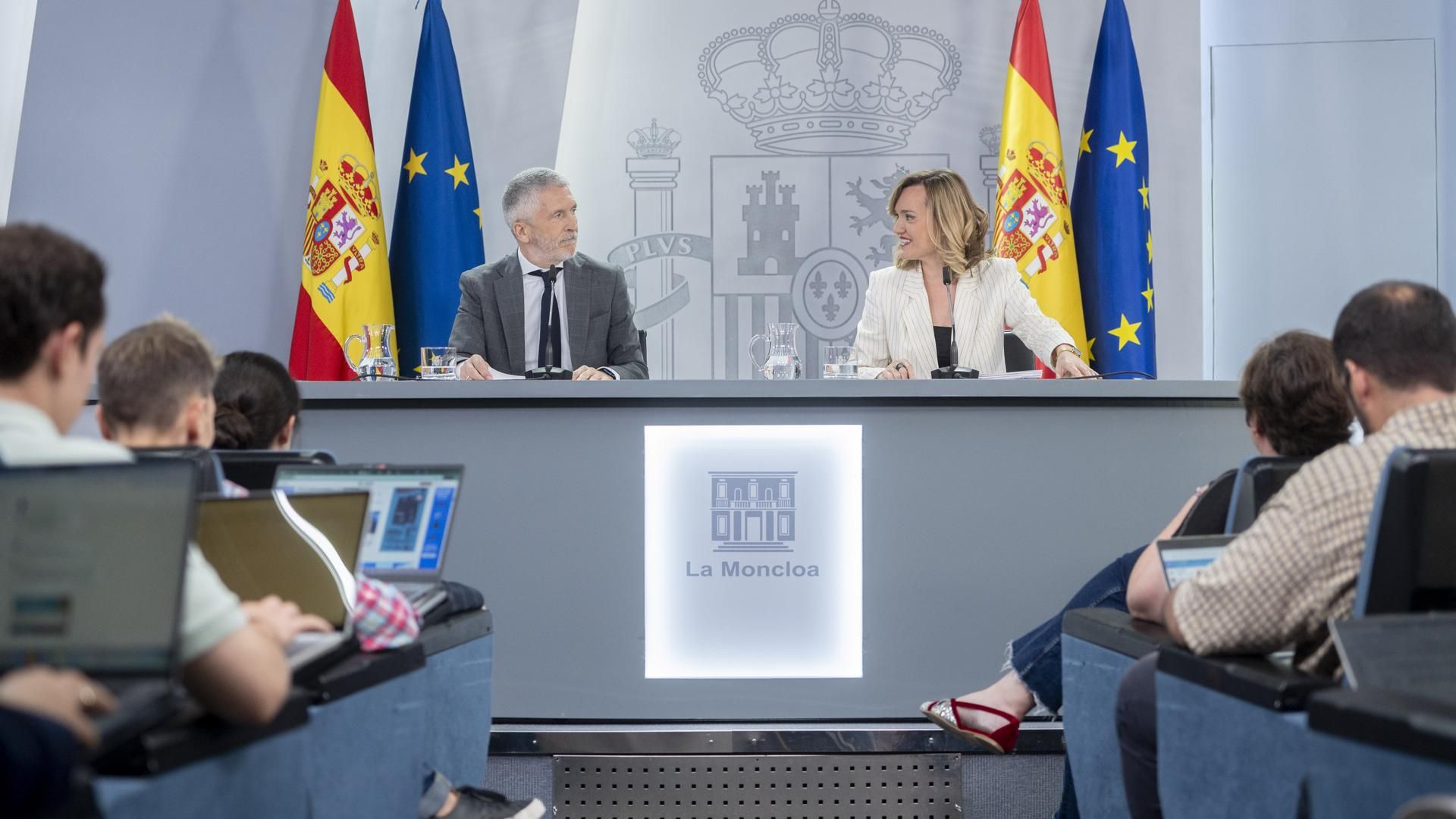 Fernando Grande Marlaska y Pilar Alegría en rueda de prensa tras el Consejo de Ministros
