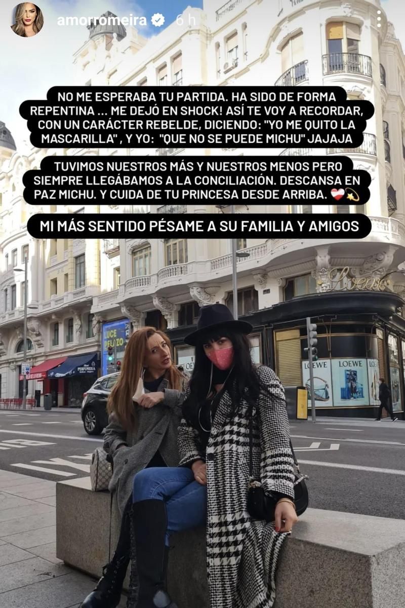 La foto que Amor Romeira compartía junto a Michu para despedirse de ella