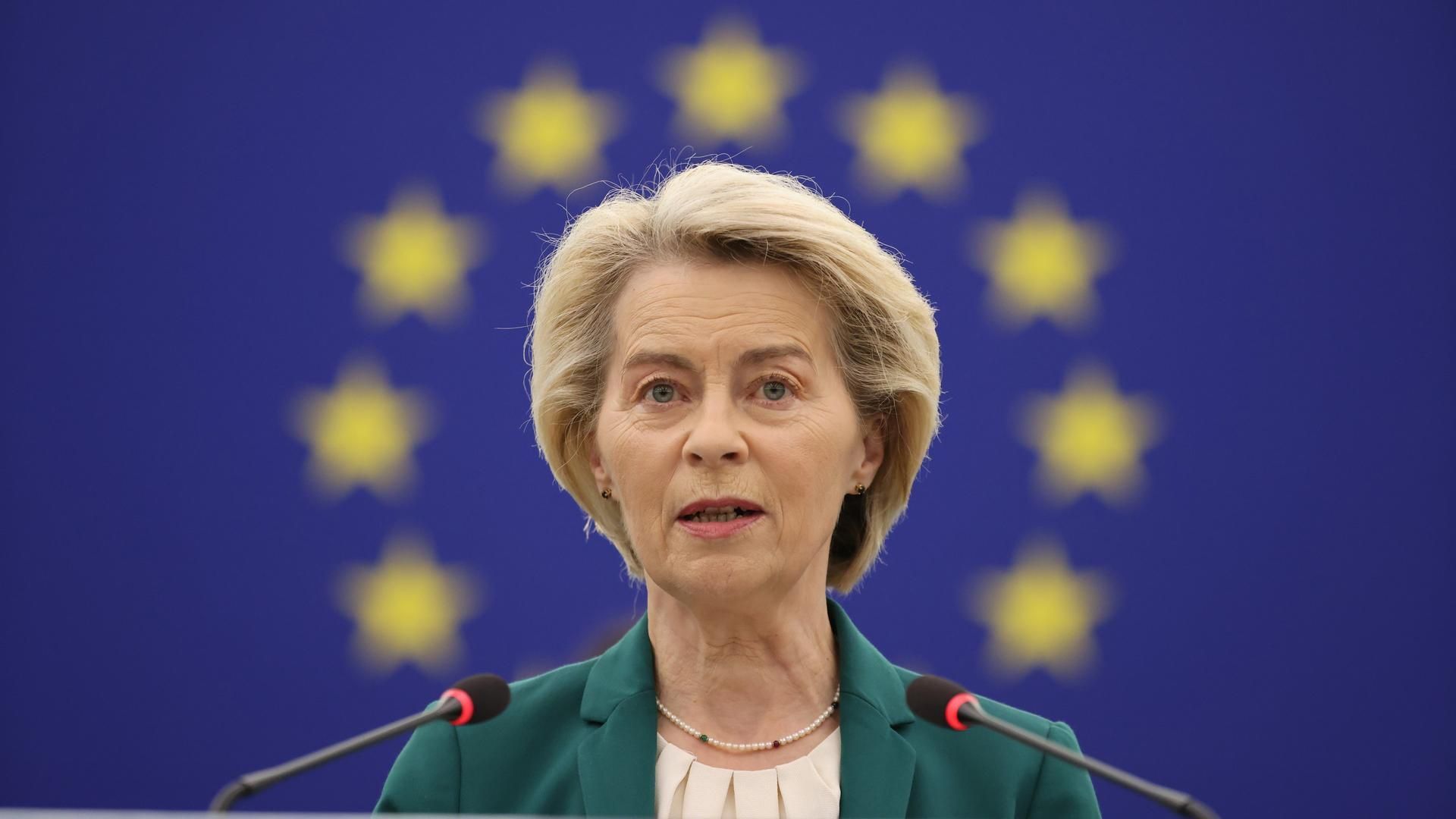 08 July 2025, France, Strassburg: The President of the European Commission, Ursula von der Leyen speaks in the plenary session of the European Parliament. Photo: Philipp von Ditfurth/dpa