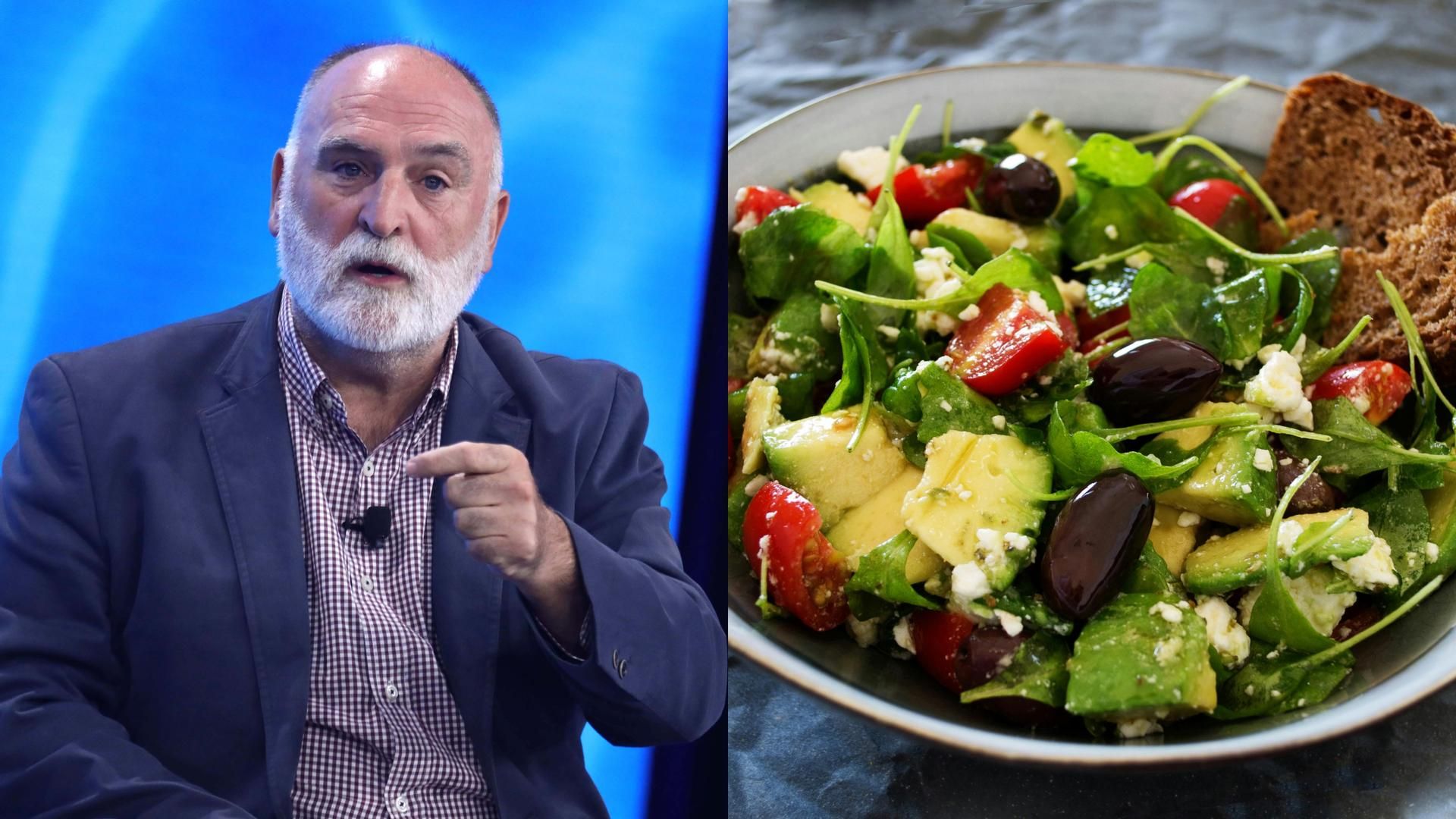 El chef José Andrés y una ensalada, en un montaje de fotos