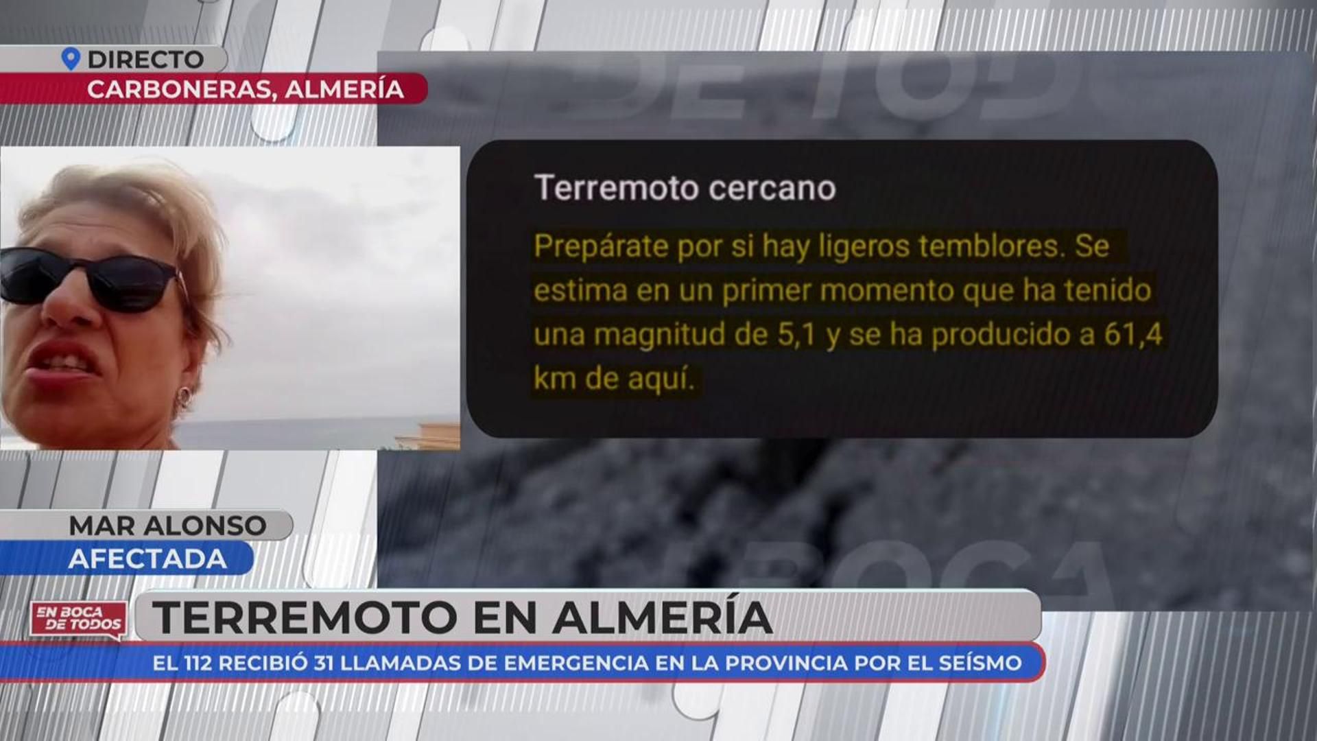 Mar Alonso, vecina de Almería: "Nos hemos llevado un susto muy grande"