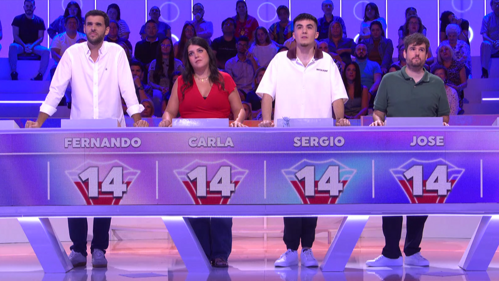 ¡Cuádruple empate! los concursantes se igualan a 14 puntos y se enfrentan a las preguntas de Rafa Castaño