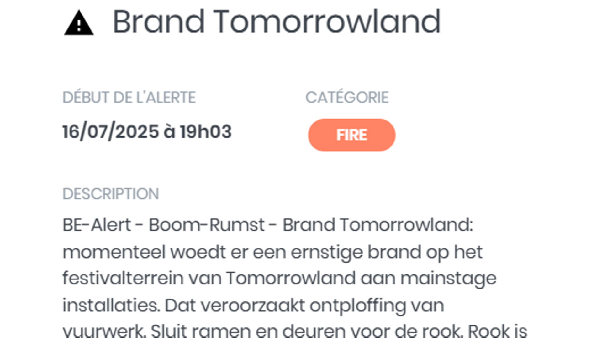 Alerta de incendio en Tomorrowland