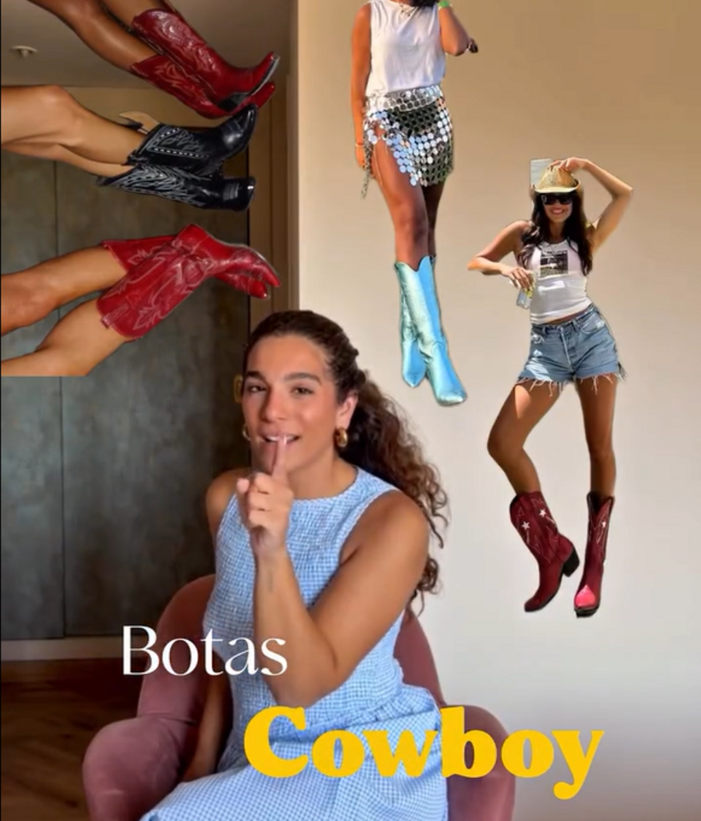 La primera clave del look festivalero según Alma Bollo: botas cowboy