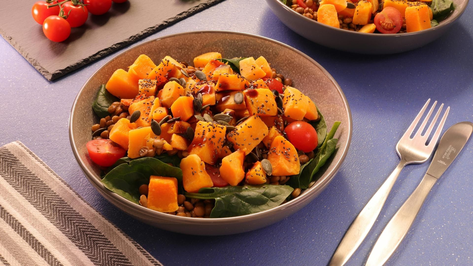 Ensalada de lentejas con espinacas y boniato Ensalada de lentejas con espinacas y boniato