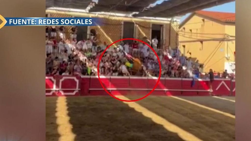 Un toro salta al tendido en Cadreita, Navarra