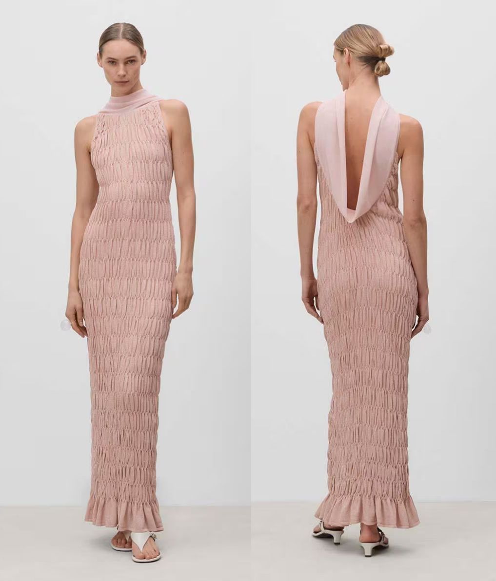 Vestido largo con frunces elásticos – Simorra