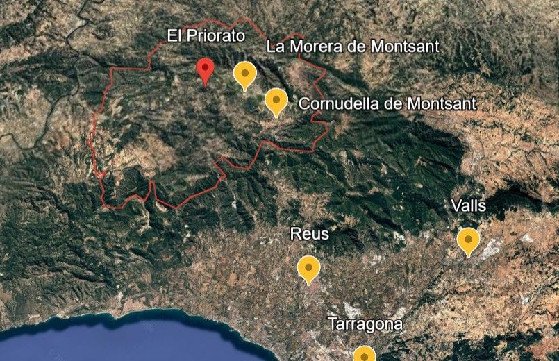 Caso Mónica de la Llana: el mapa con la comarca del Priorat en rojo, donde investigan fincas