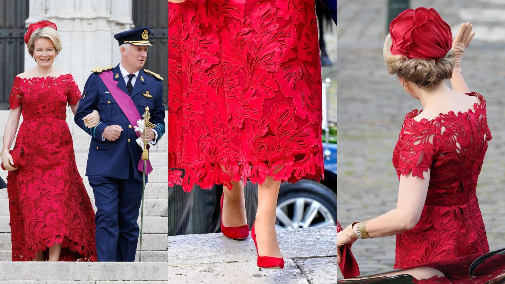 El look de la reina Matilde, en un montaje de fotos