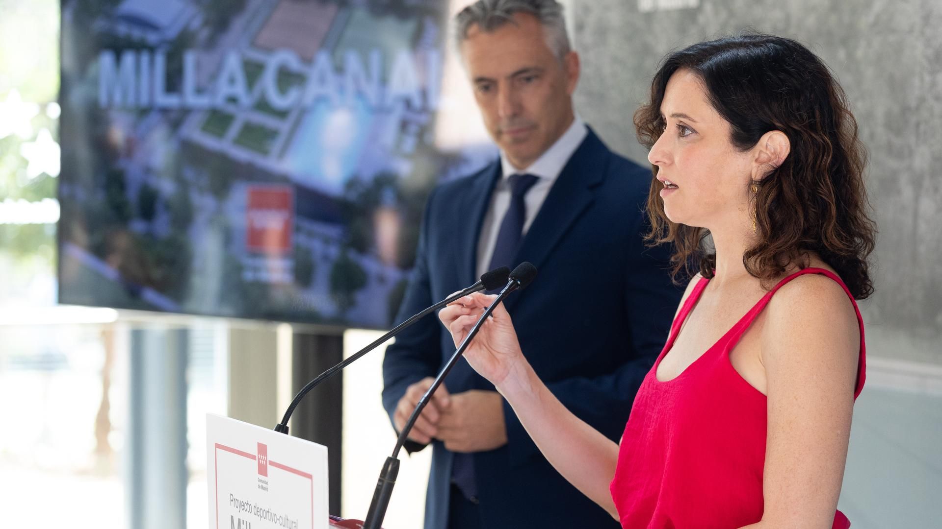 La presidenta de la Comunidad de Madrid, Isabel Díaz Ayuso, durante la presentación de Milla Canal, en las Instalaciones Deportivas Canal de Isabel II La presidenta de la Comunidad de Madrid, Isabel Díaz Ayuso, durante la presentación de Milla Canal, en las Instalaciones Deportivas Canal de Isabel II