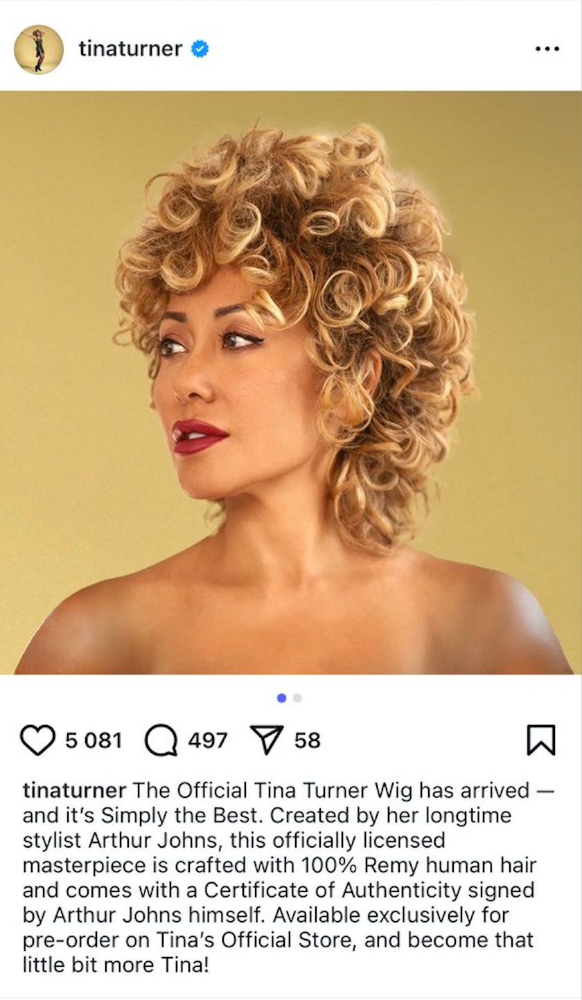 La publicación borrada anunciando la peluca oficial de Tina Turner