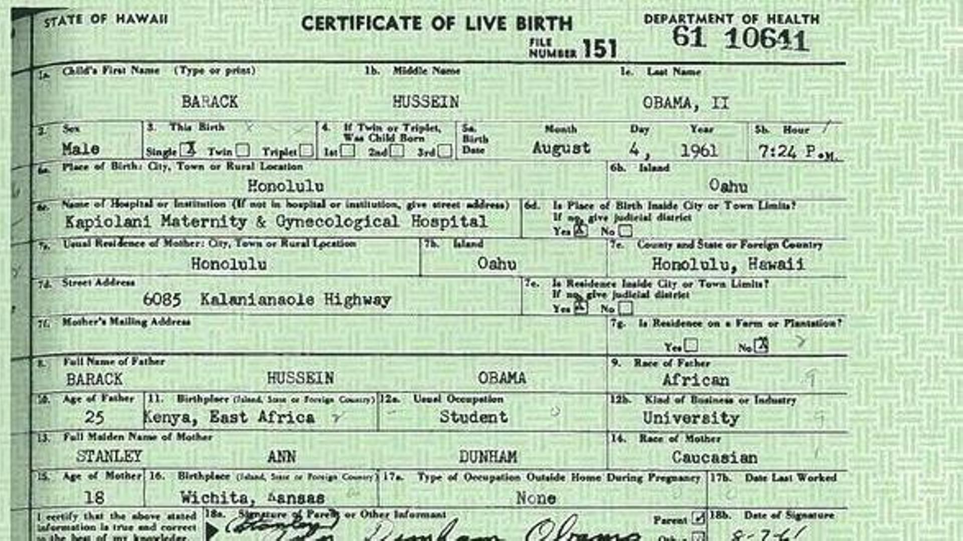 Certificado de nacimiento de Barack Obama