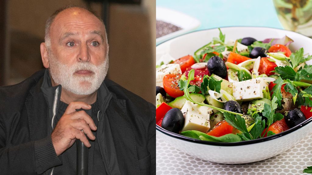 El chef José Andres y una ensalda griega en un montaje de fotos