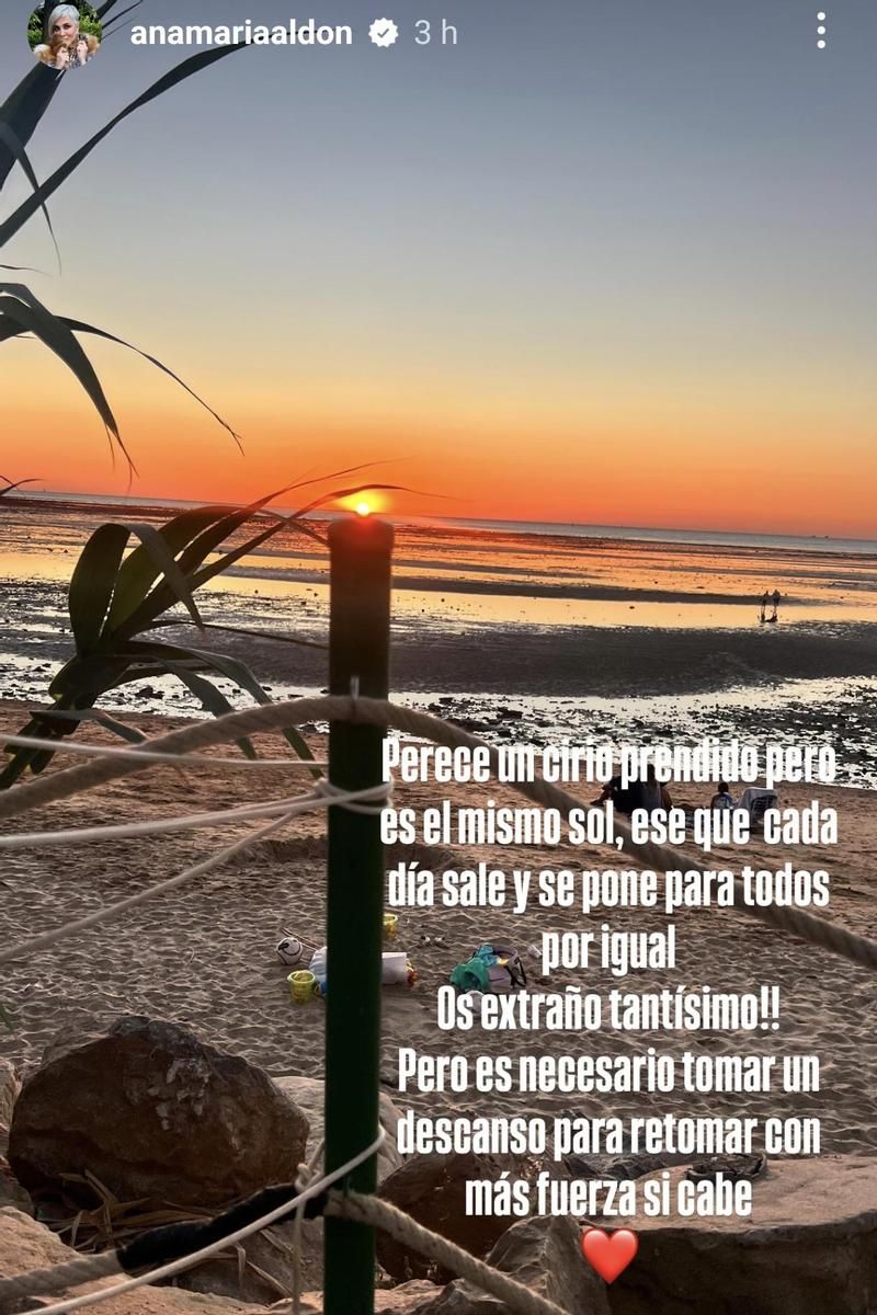 La imagen que Ana María Aldón ha compartido con sus seguidores desde su lugar de vacaciones