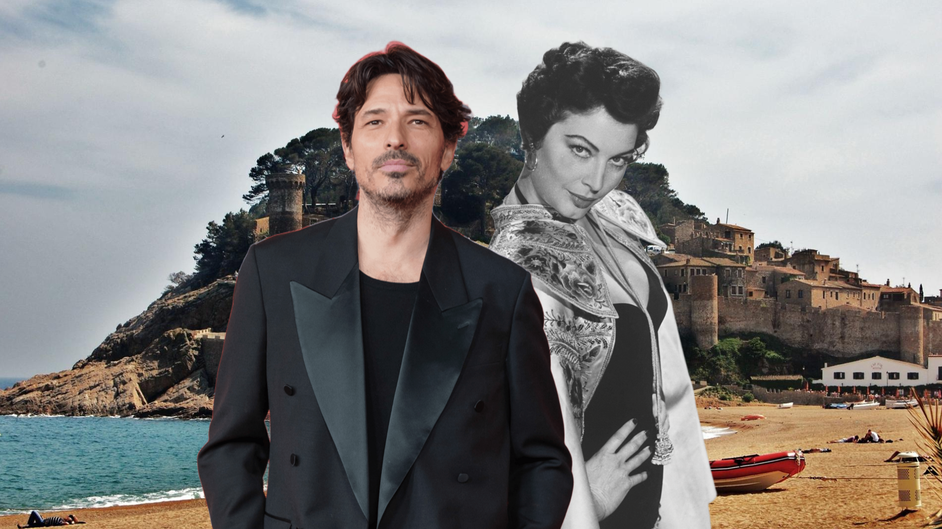 Andrés Velencoso, Ava Gardner, sobre el castillo y el recindo amurallado del pueblo de la Costa Brava