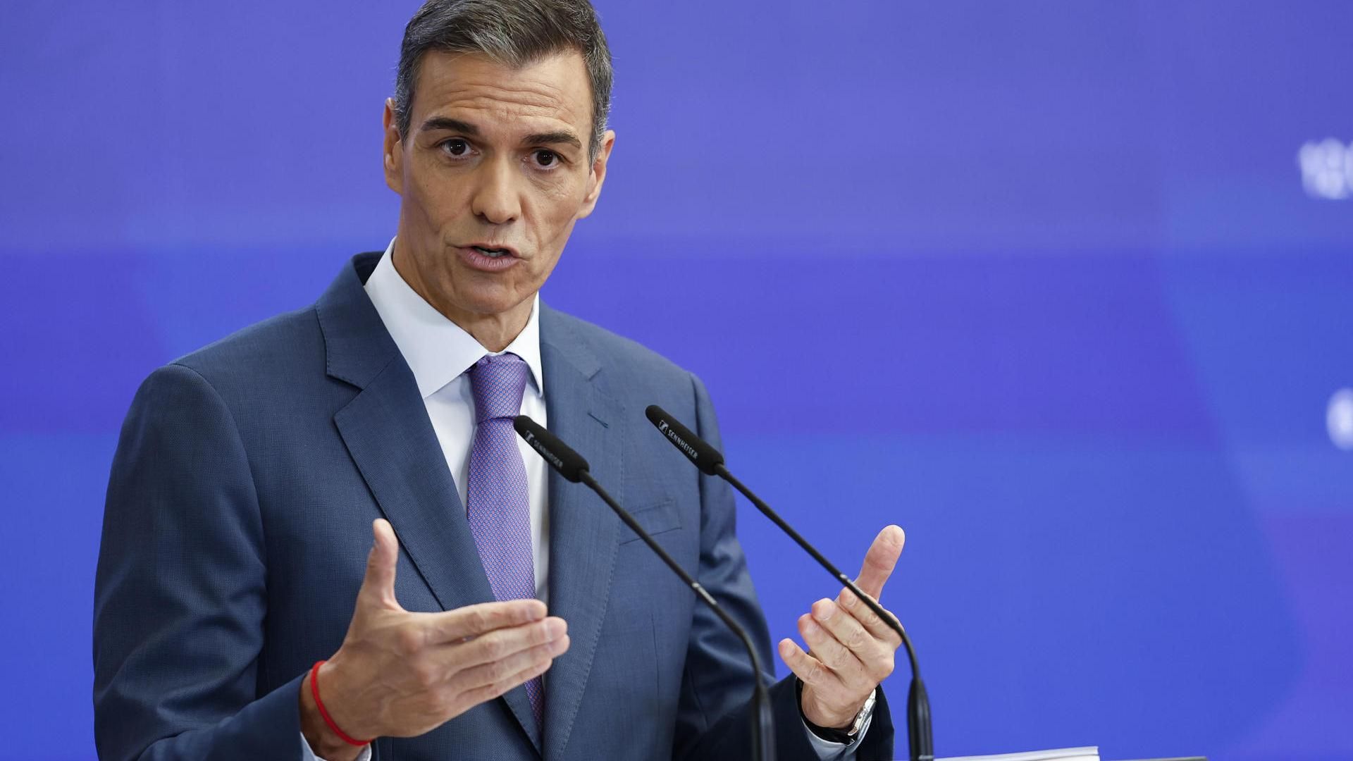 El presidente del Gobierno, Pedro Sánchez durante la rueda de prensa este lunes en el Palacio de la Moncloa