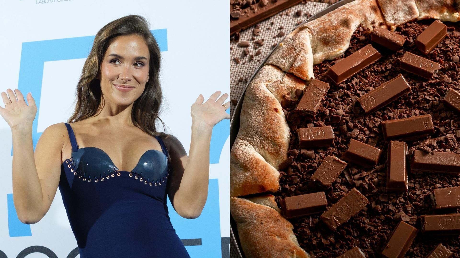 María Pombo y pizza de chocolate, en un montaje de fotos