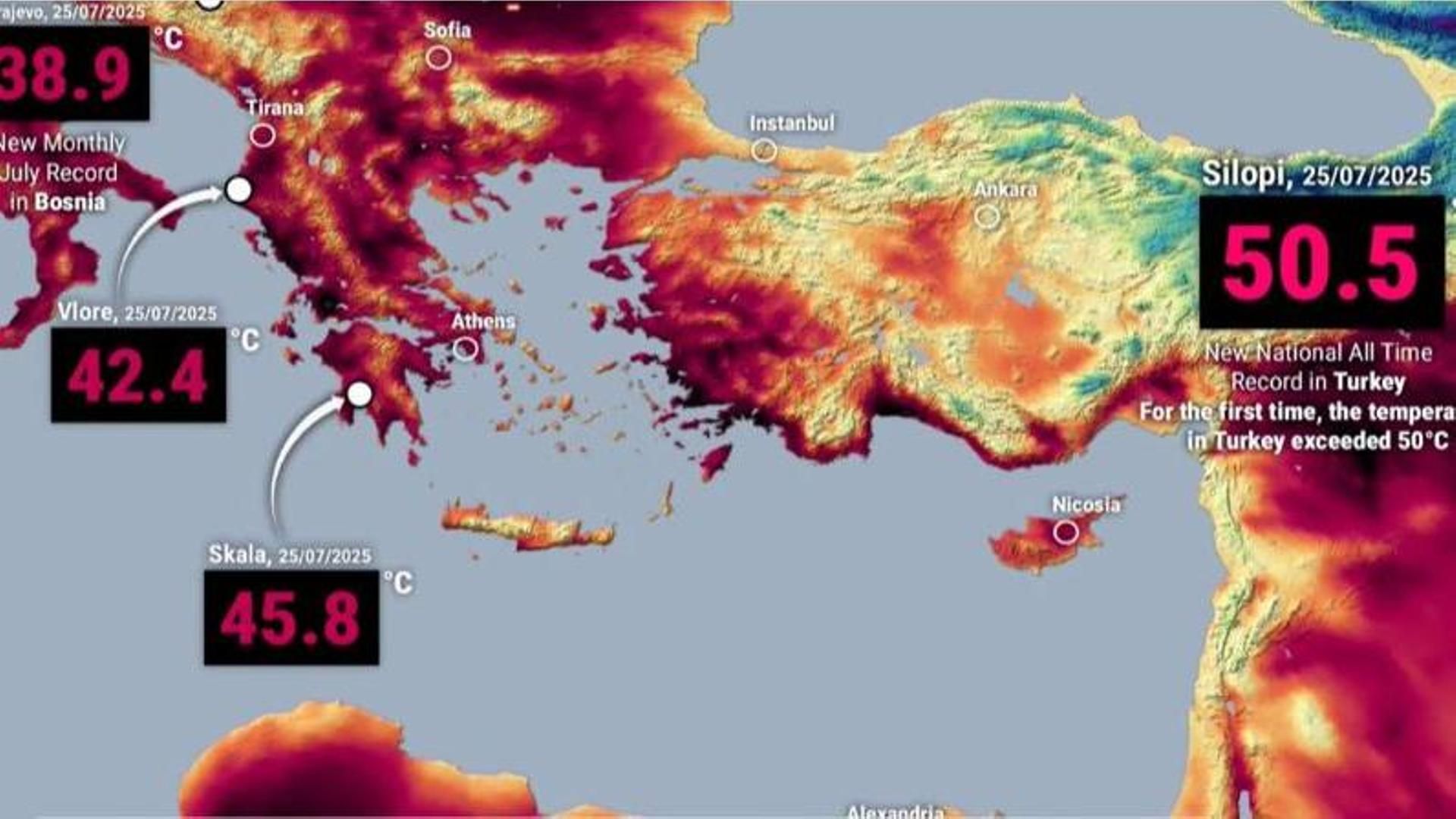 Temperaturas abrasadoras en todo el Mediterráneo oriental