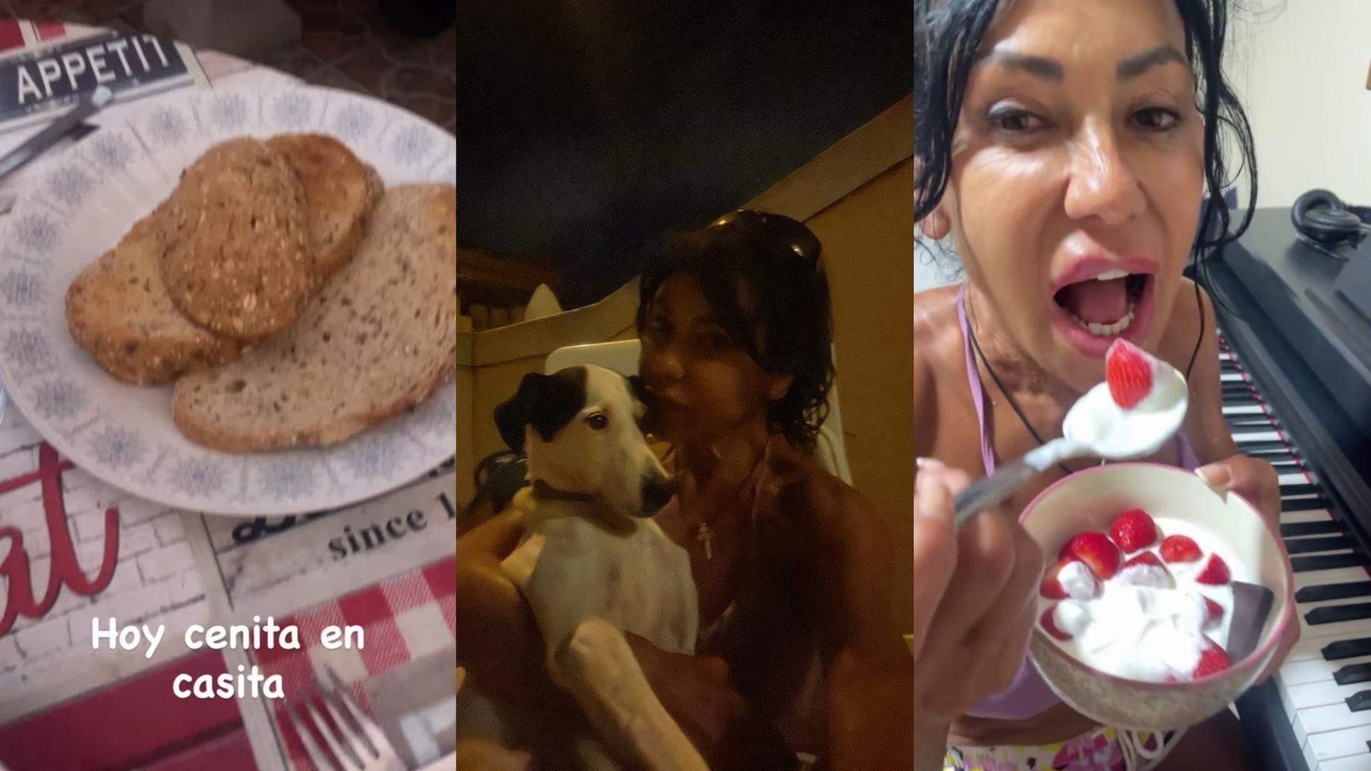 Maite Galdeano, cenando en una casa