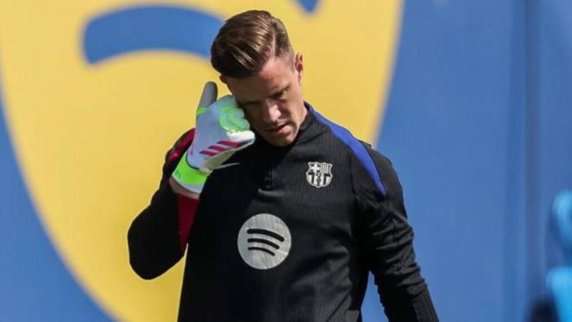 Ter Stegen, durante un entrenamiento con el Barcelona
