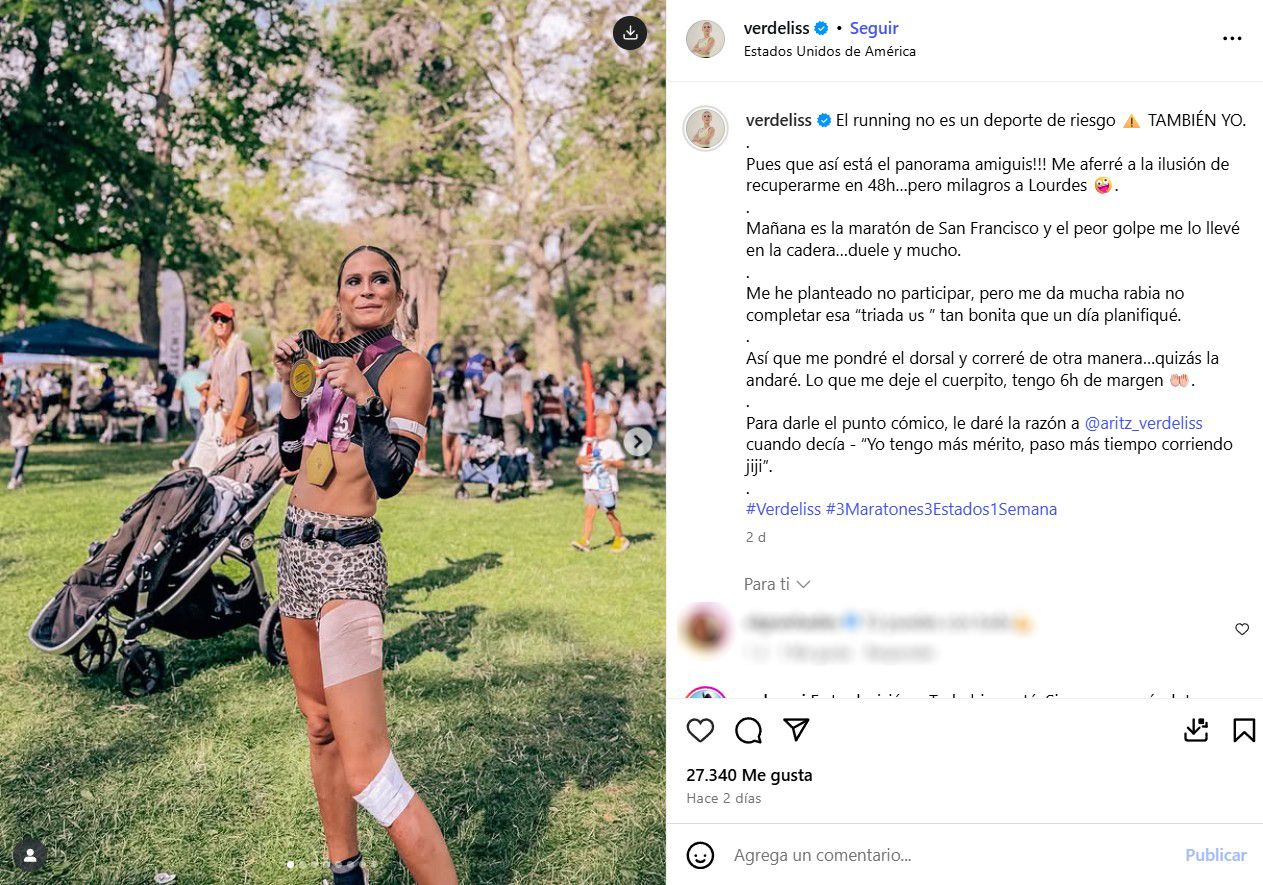 Verdeliss muestra sus lesiones tras una carrera