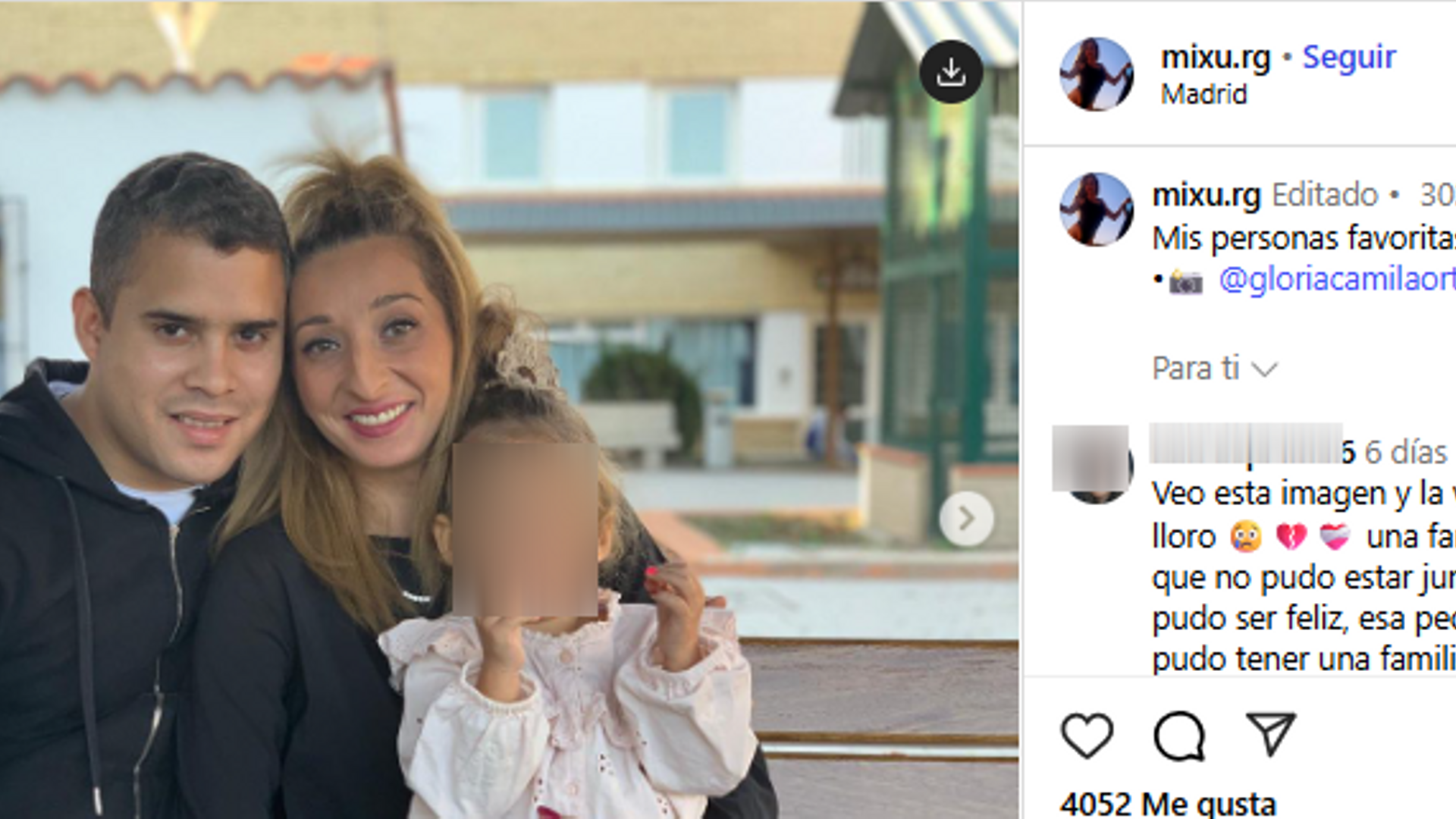 José Fernando y Michu con su hija, en una foto en sus redes