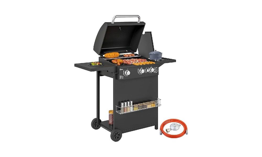 Barbacoa de gas con 3+1 quemadores de Outsunny