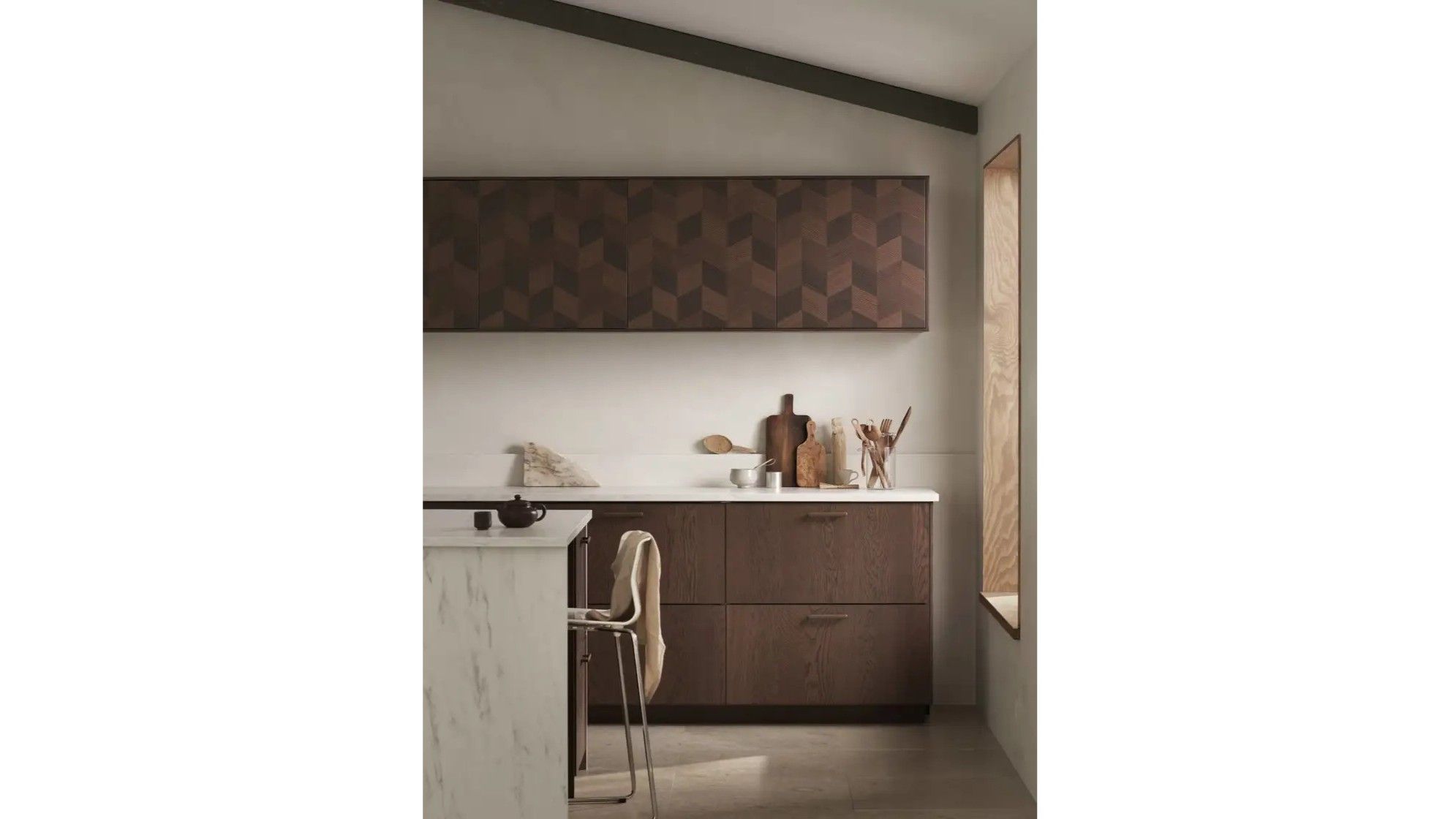 Cocina con efecto mármol. FUENTE: Ikea