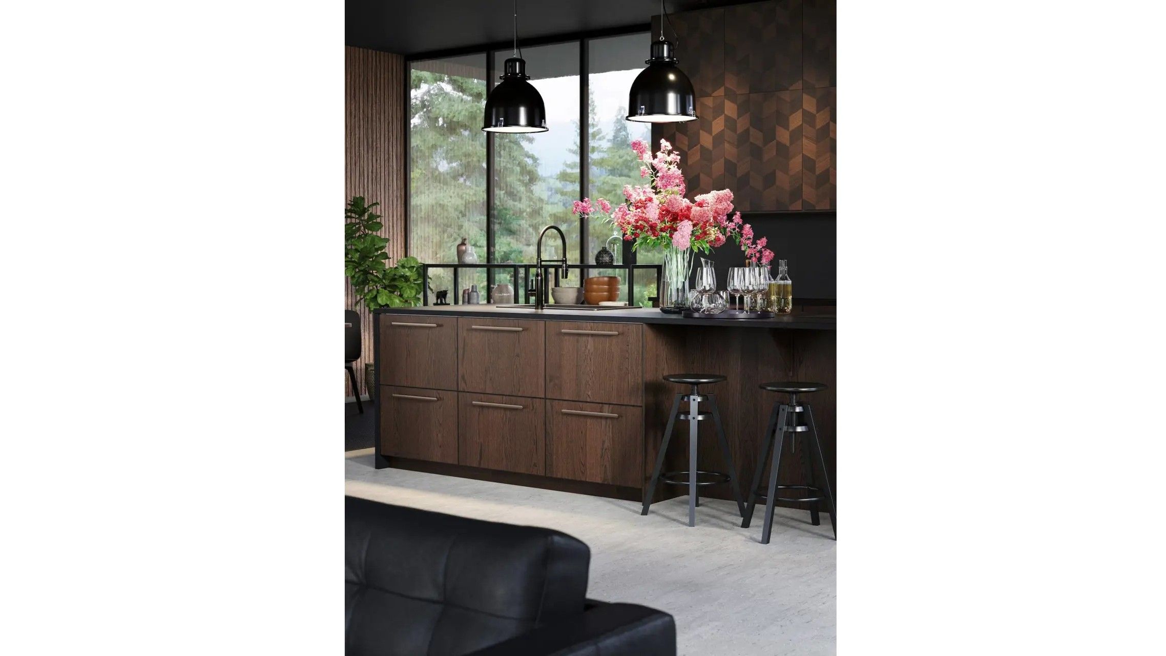 Cocina en tonos oscuros. FUENTE: Ikea