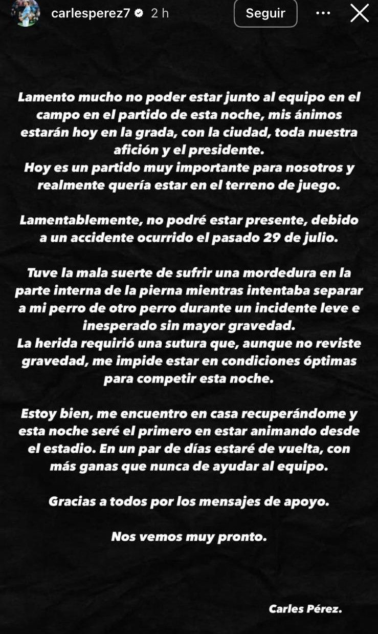El comunicado de Carles Pérez sobre el ataque de un perro en Grecia