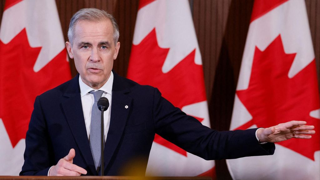 Mark Carney, primer ministro de Canadá, en una rueda de prensa sobre aranceles