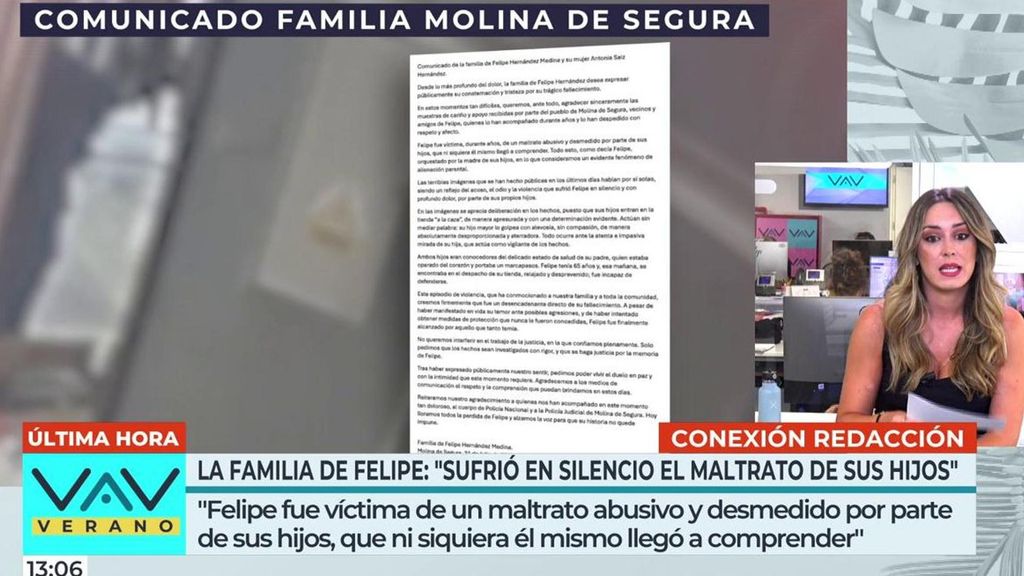 El comunicado de la familia de Felipe, muerto tras recibir una paliza de su hijo: "Fue víctima de su maltrato"