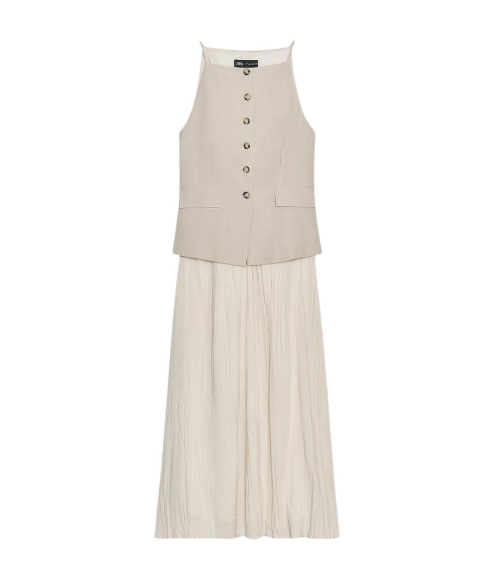 Vestido chaleco con falda plisada
