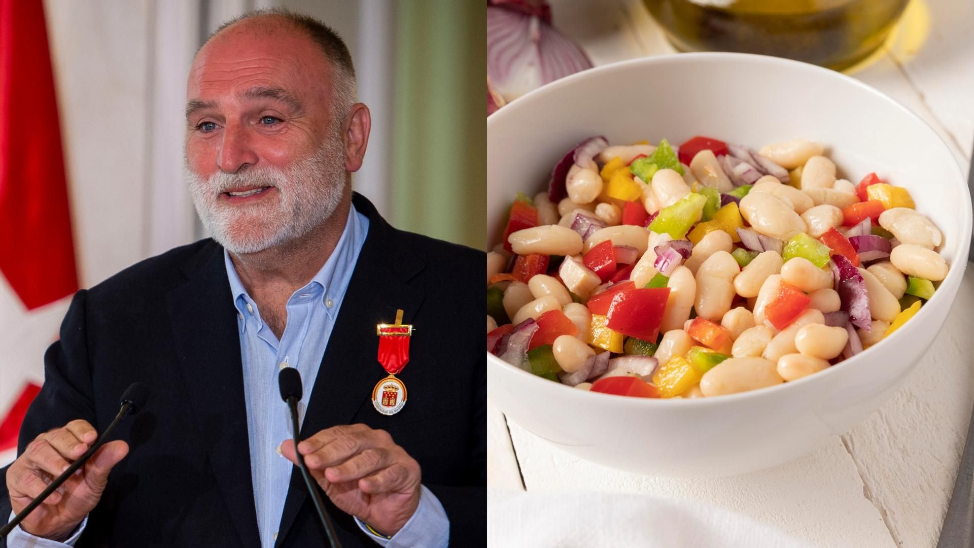 Chef José Andrés y ensalada, en un montaje de fotos