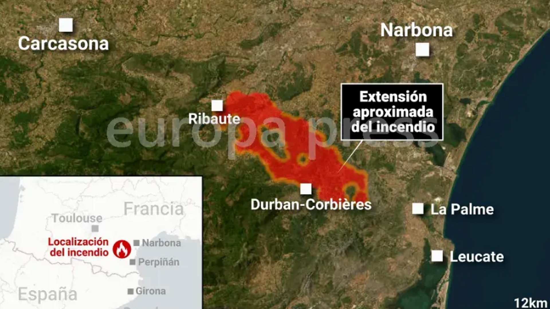 El mapa del devastador incendio en Francia