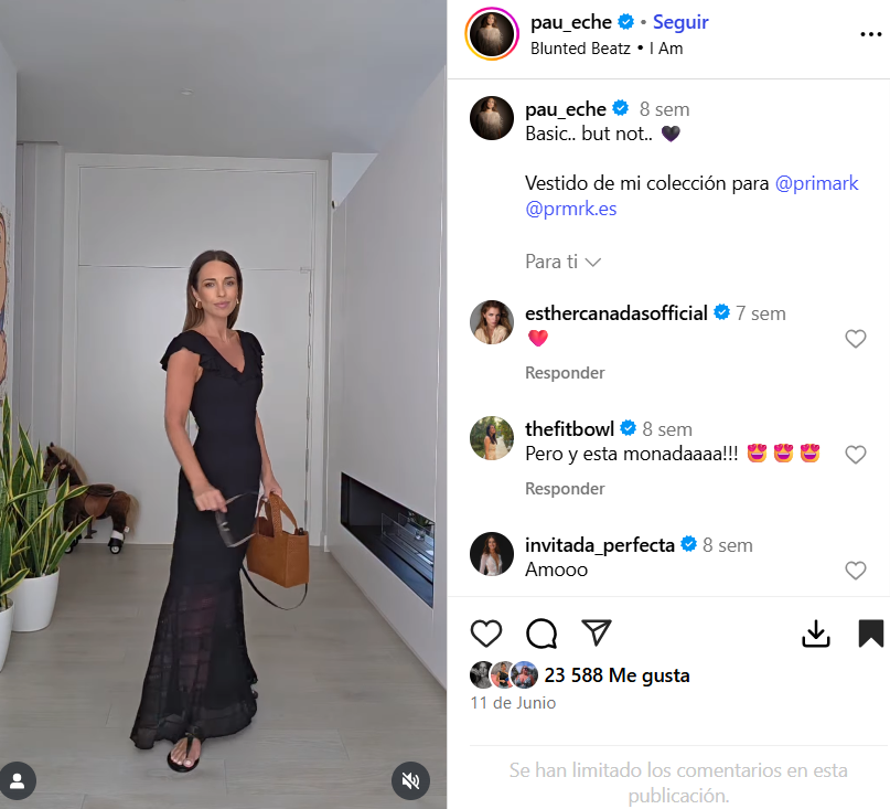 Paula Echevarría con vestido negro de punto de Primark