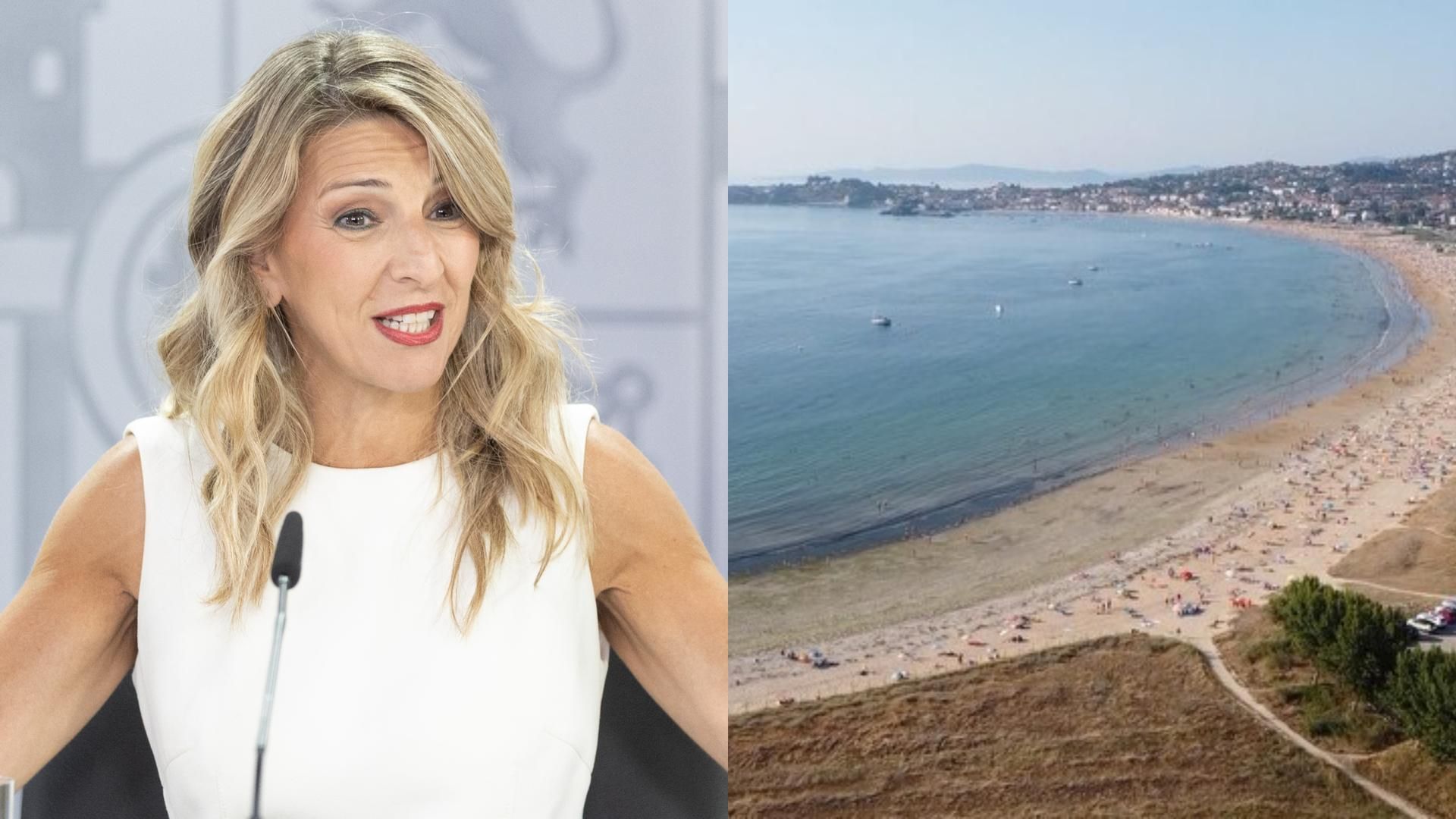 Yolanda Díaz y playa de Nigrán, en un montaje de fotos