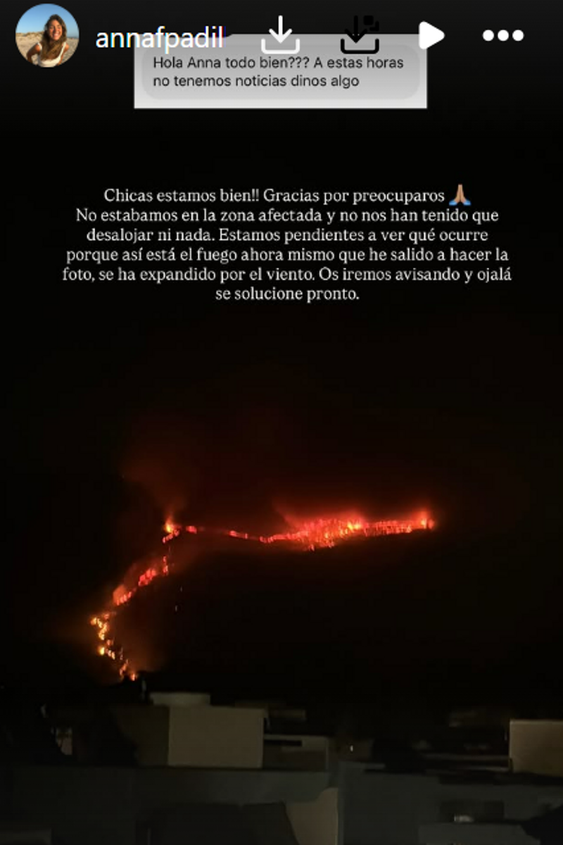 Anna Ferrer Padilla muestra aterrada las imágenes del incendio de Tarifa